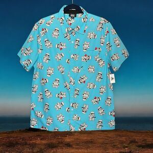 Disney Parks Star Wars Stormtrooper Button-Up Shirt M Blue Short Sleeve NWT